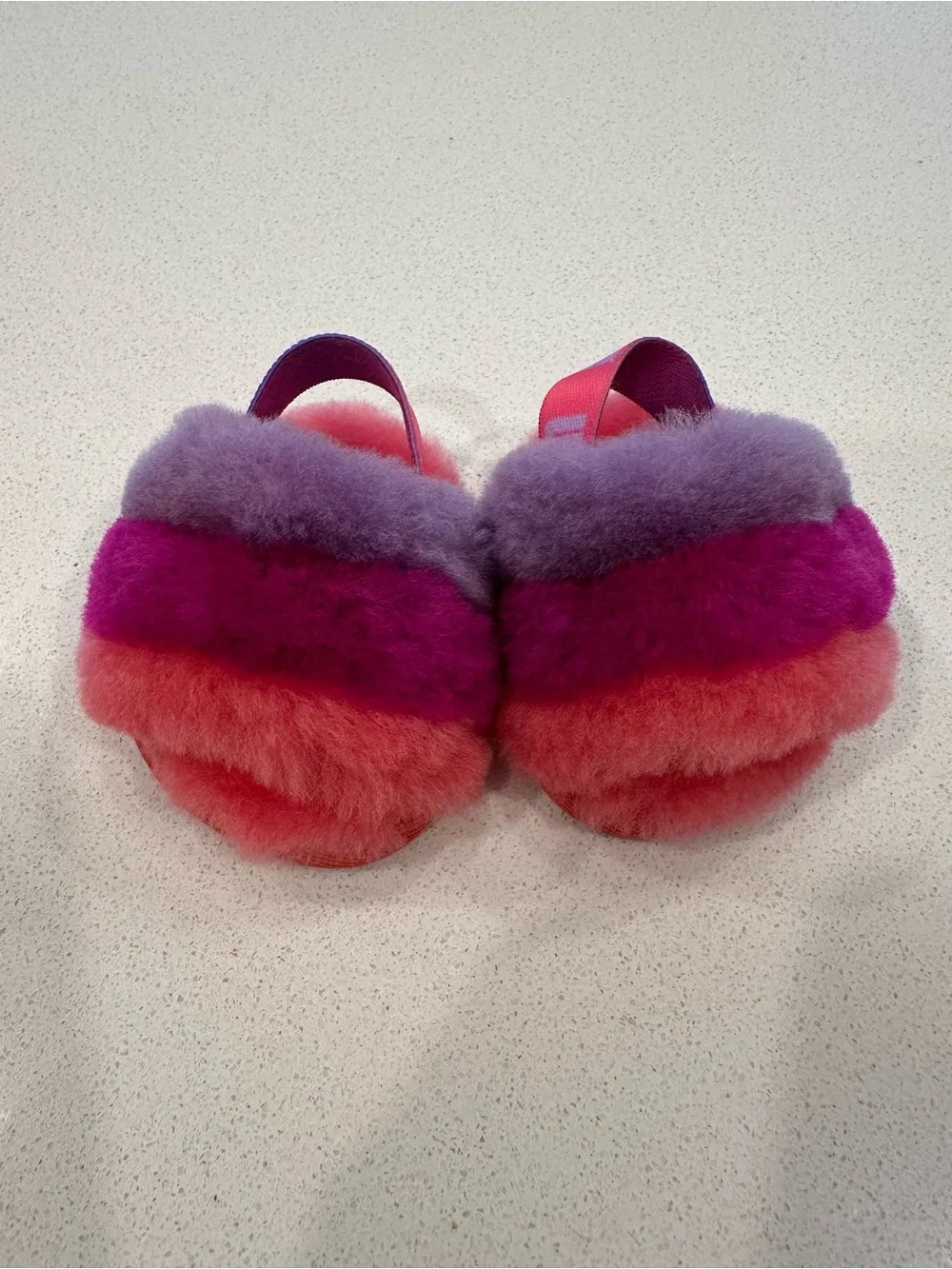 UGG Kids Multicolor Fuzzy Slide Slippers - Purple, Pink, Coral